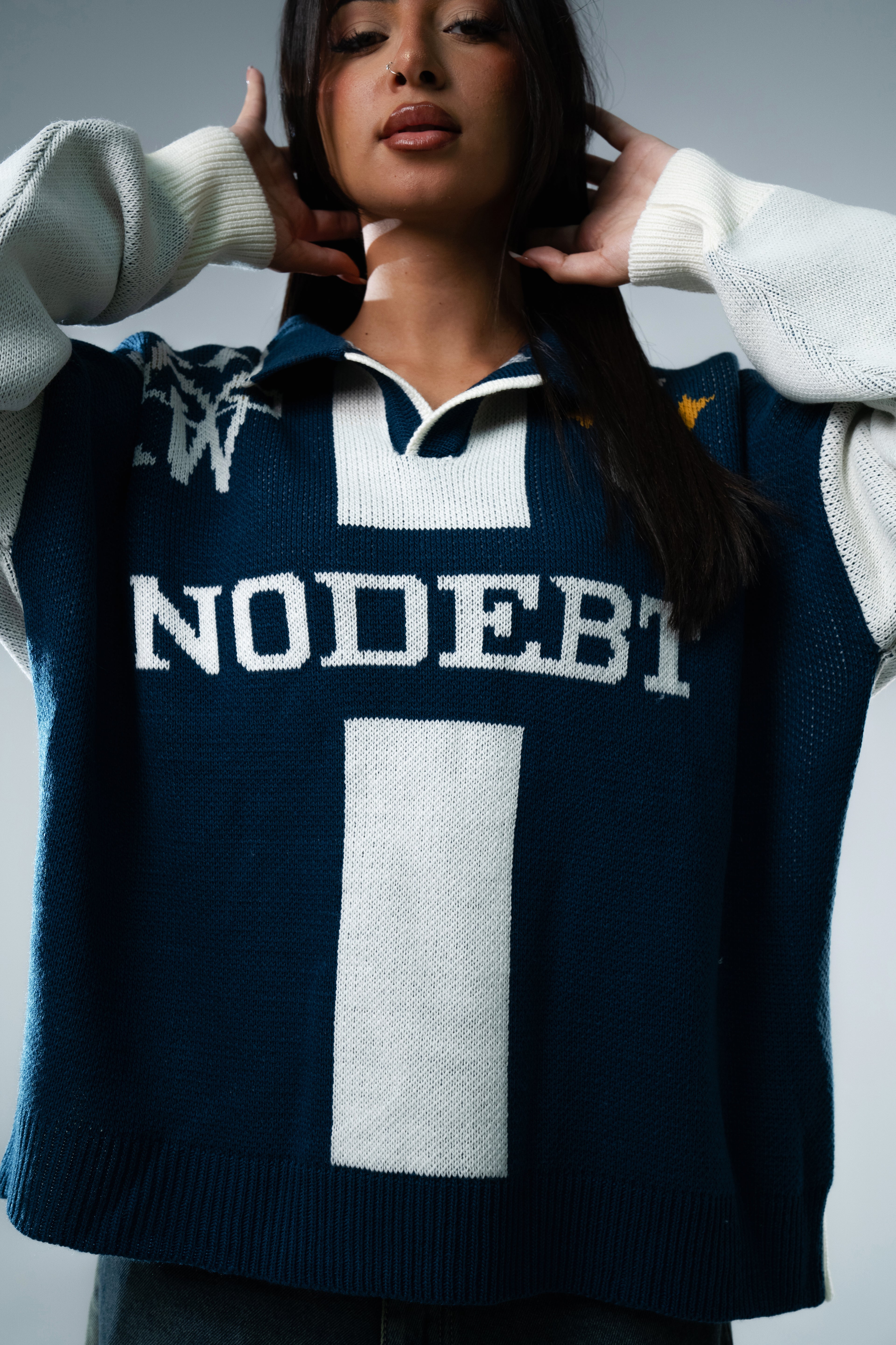 Teal Knitted Polo "No Debt"