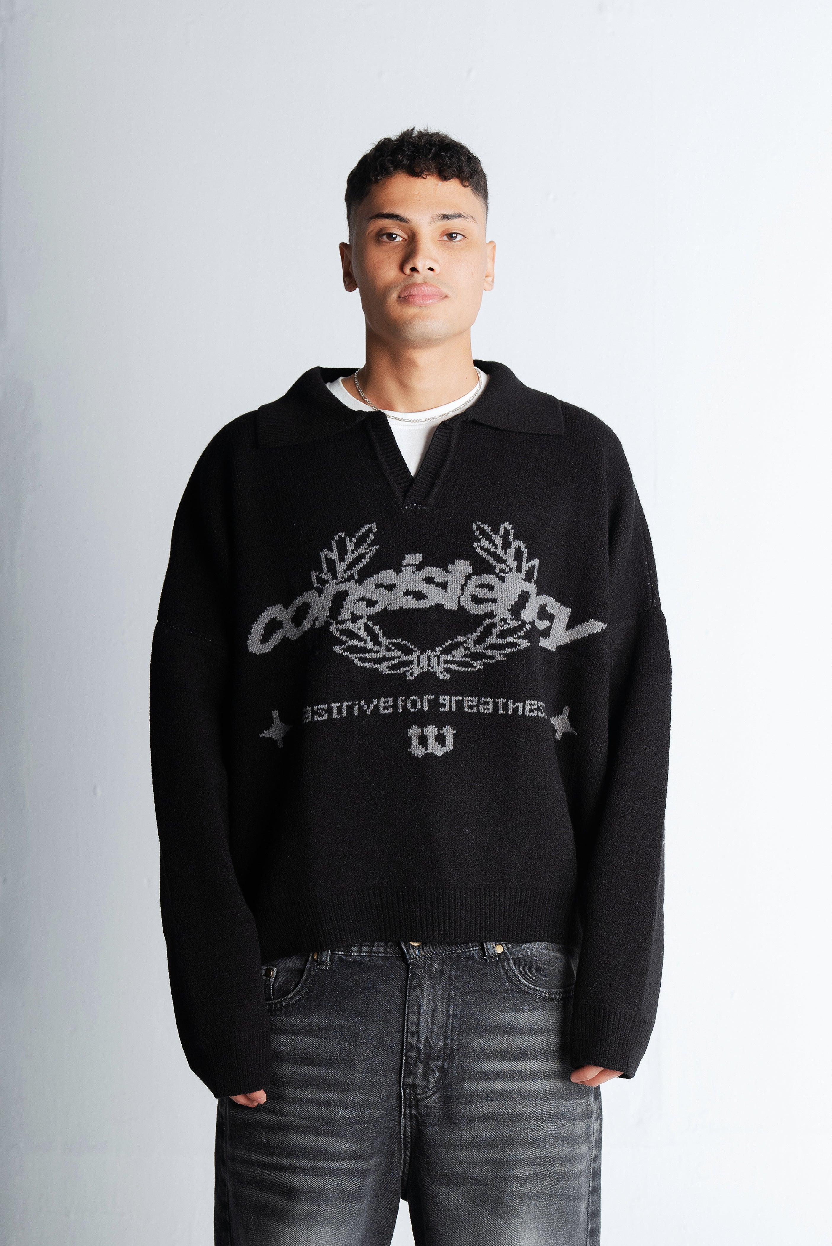 Consistency Knitted Polo "Black"